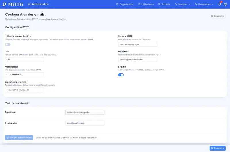 Configuration de votre propre serveur SMTP et test d'envoi