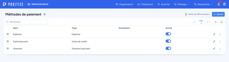 Modes de paiement