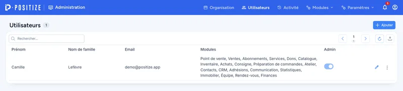 Liste des utilisateurs