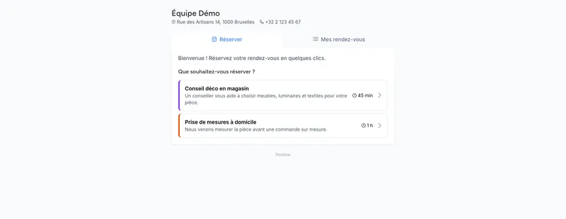 La page de réservation : le client choisit ce qu'il réserve