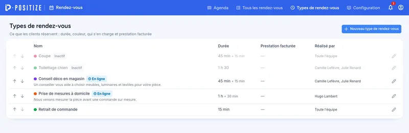 Les types de rendez-vous