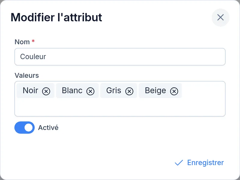 Un attribut et ses valeurs
