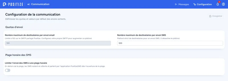 Configuration des quotas d'envoi