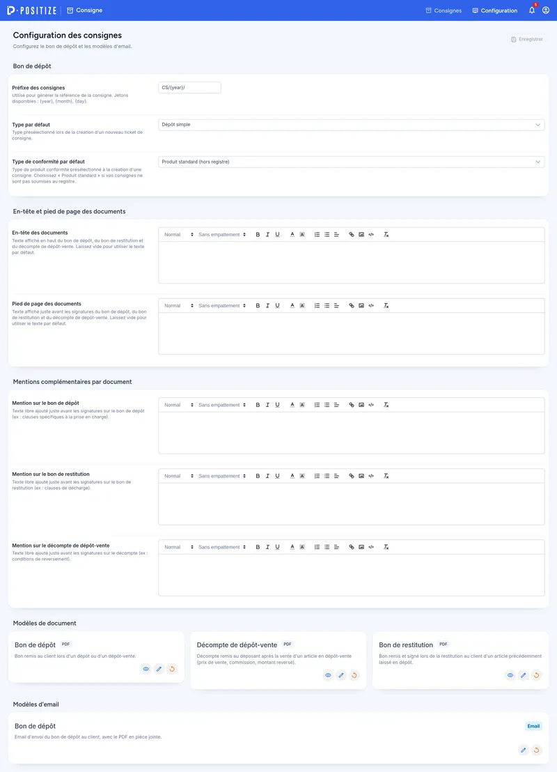 Configuration des consignes