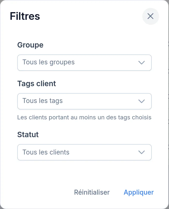 Filtres de la liste des contacts