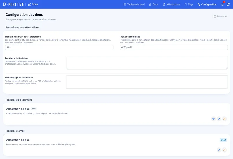 Configuration des dons
