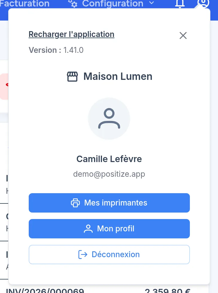 Menu utilisateur