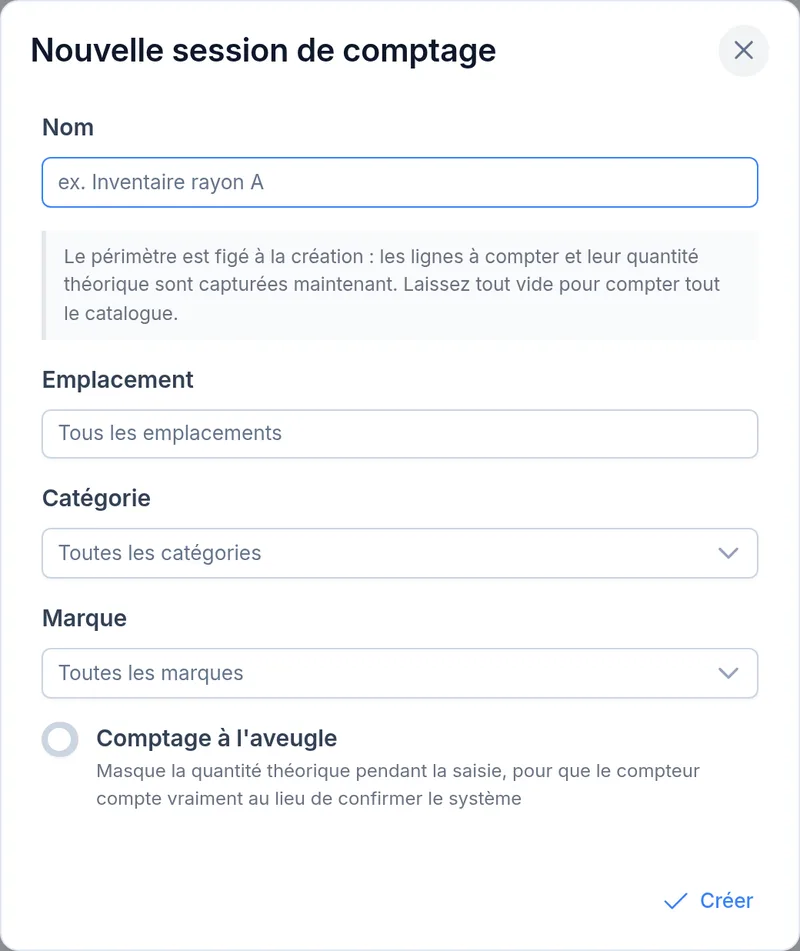 Création d'une session de comptage