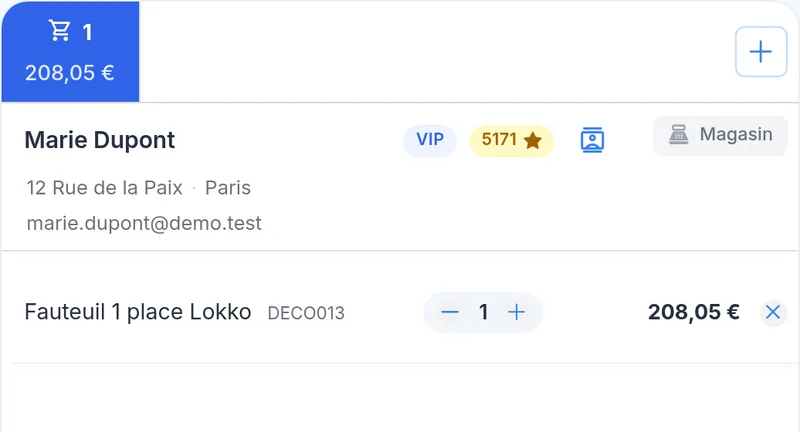 Client inscrit dans le panier, avec son solde de points