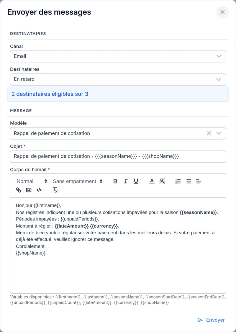 Relance des membres en retard
