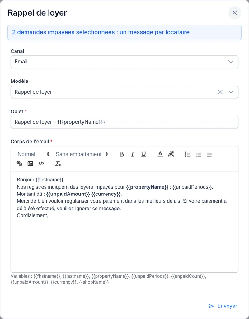 Rappel de loyer par email