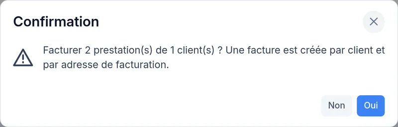 Confirmation de la facturation