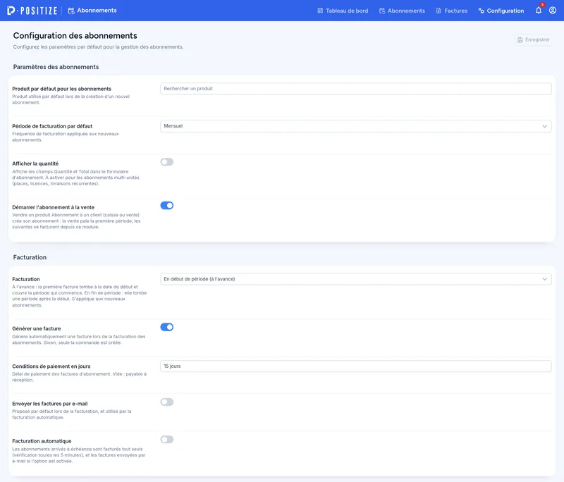 Configuration des abonnements