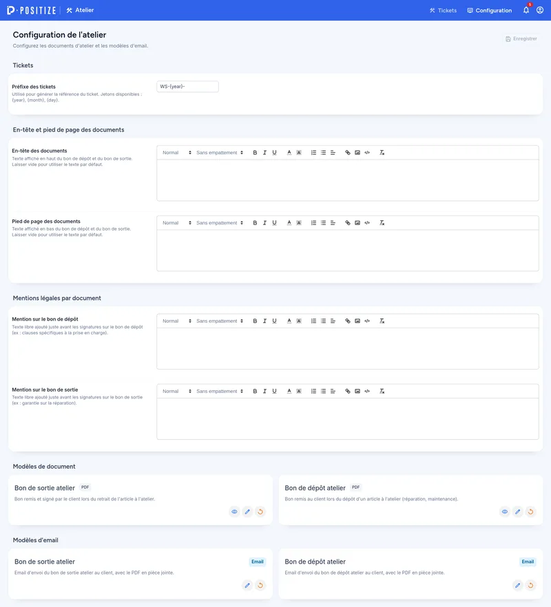 Configuration de l'atelier